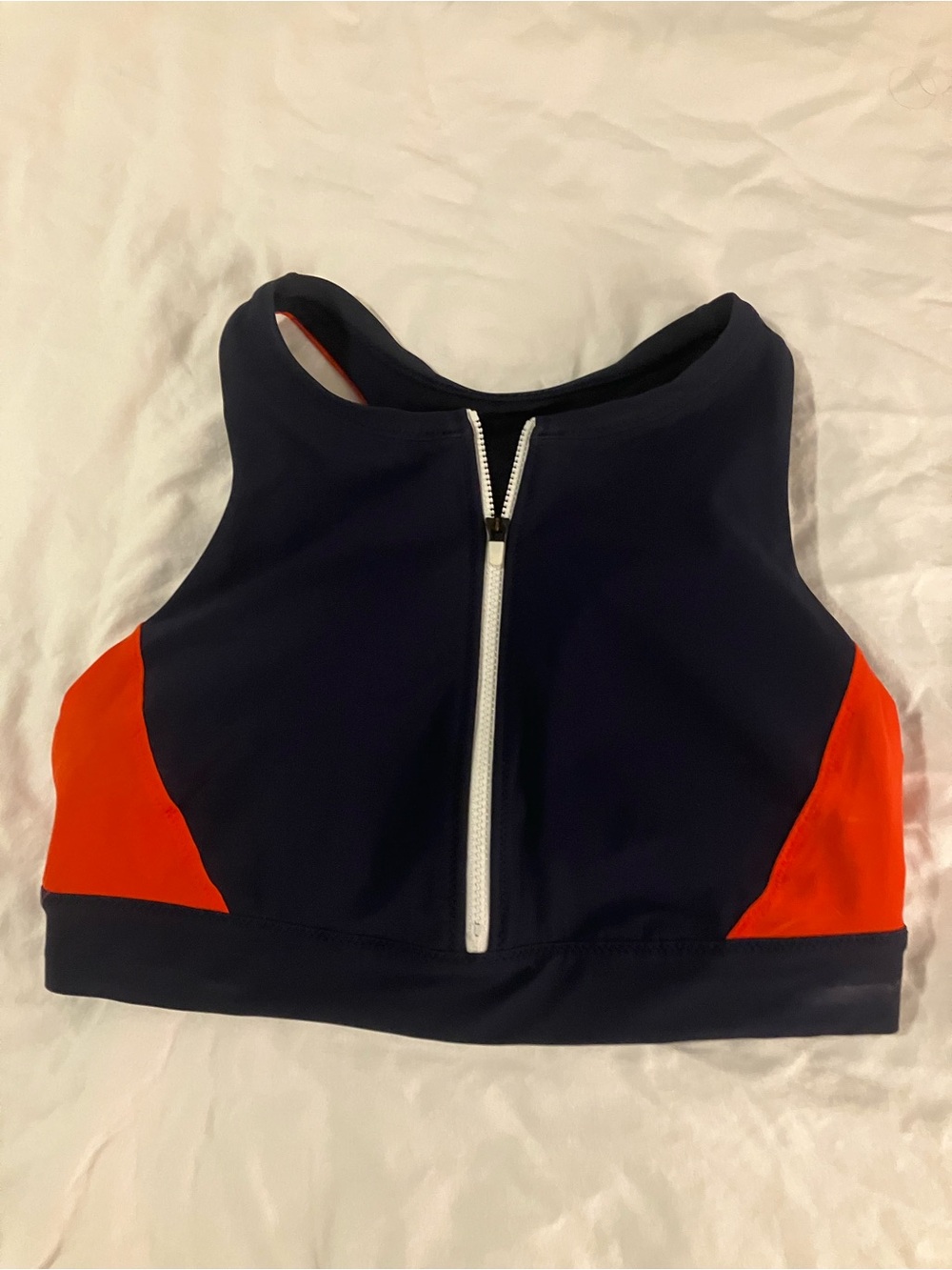Athleta Navy and Red Zip-Front Swim Bikini Top